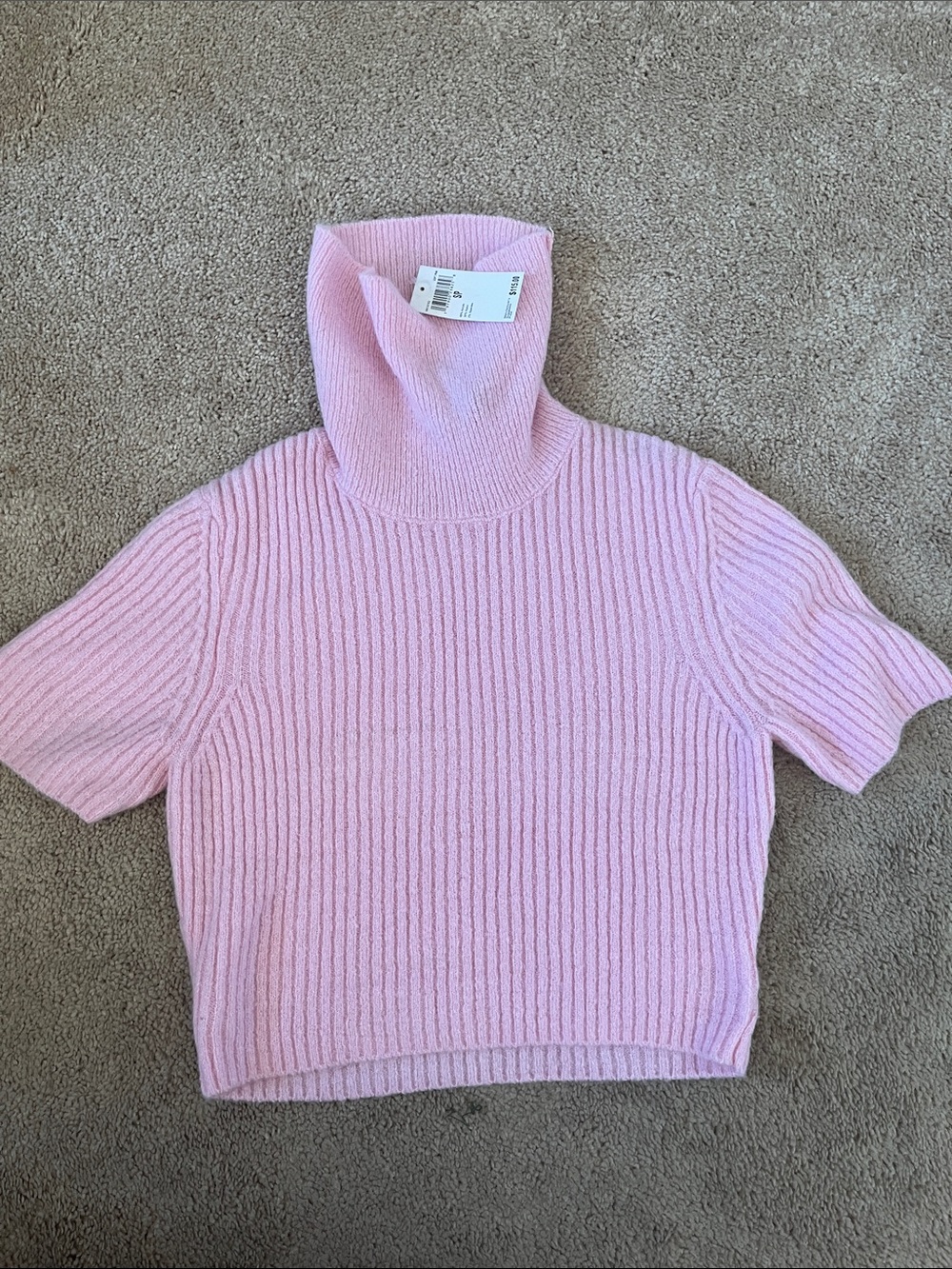 House of Harlow 1960 | Pink Ribbed Short-Sleeve Cropped Turtleneck | NWT | Small